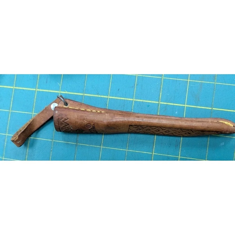 Leather Knife Sleeves Holders Set of 2 Tooled 9